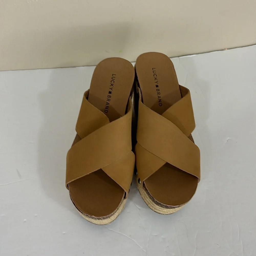 Lucky Brand LK-Neeka Tan Leather Platform Wedges Espadrilles 8.5 NWT